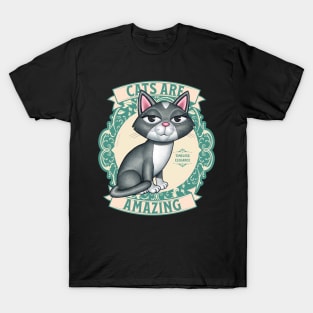 Beautiful Gray White Kitty with Green Wreath Cats are amazing T-Shirt